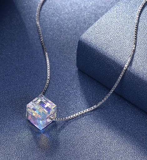 Crystals Aurora Borealis Cube Necklace