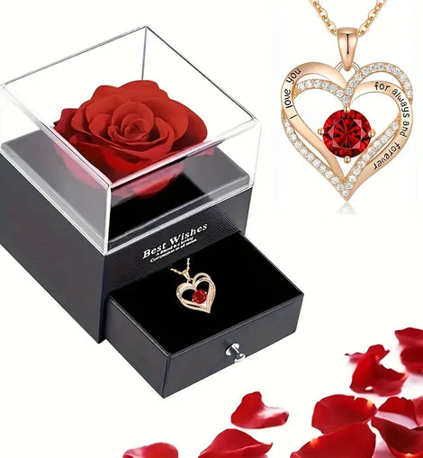 Necklace With Rose Flower Gift Box