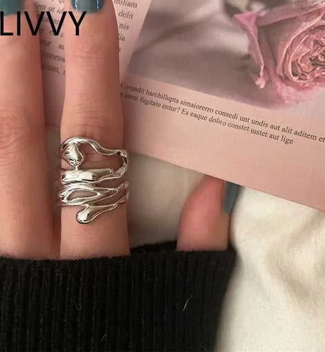 Silver Color Irregular Hollow Wide Ring