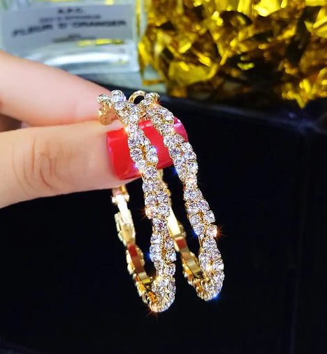 Shiny Screw Crystal Round Hoop Earrings