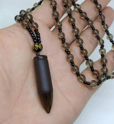 Obsidian-Bullet Pendant Necklace